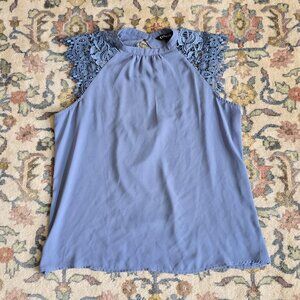 Express Periwinkle Open Back Lace Shoulder Blouse Women's L